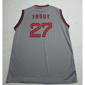 Mike Trout Basketball Style Jersey Gray MLB Los Angeles Anaheim Angels Size XL